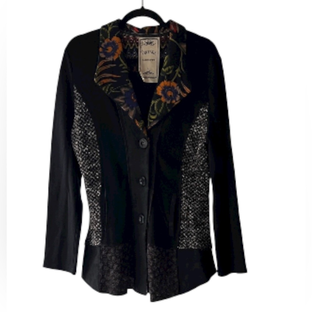 Vintage Concept Women’s Patchwork Sweater Blazer Cardigan Jacket Boho Sz L EUC
